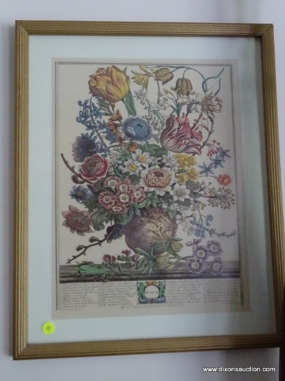 (MBED) PR. OF PRINTS; PR. OF WILLIAMSBURG FLORAL PRINTS- MARCH AND JULY IN GOLD FRAMES- 17.5 IN X 21