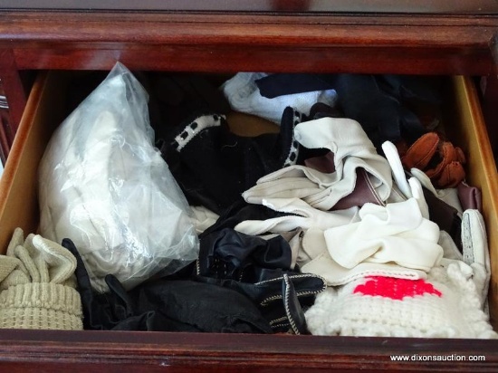 (MBED) DRAWER CONTENTS; CONTENTS OF 3 DRAWERS OF DRESSER TO INCLUDE LADIES GLOVES, EMPIRE PORCELAIN