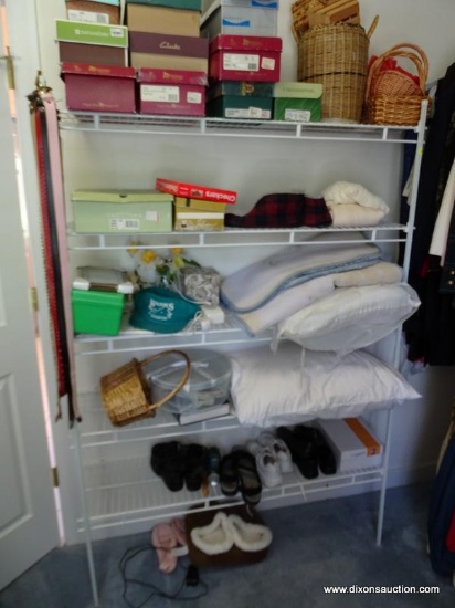 (MCLOSET) SHELVING LOT; LOT INCLUDES LADIES SIZE 6.5 N AND 7 N SHOES AND SANDALS, SHARPER IMAGE