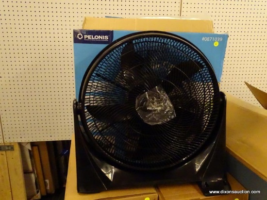 (R1) PELONIS FAN; 20" AIR CIRCULATOR WITH A BLACK COLOR, 3 SPEED SETTINGS, A PIVOTING HEAD, AND WALL