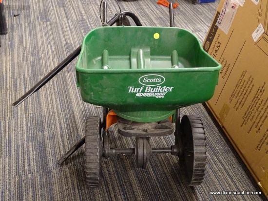 (BWALL) SCOTTS BROADCAST SPREADER; TURF BUILDER, EDGEGUARD, MINI BROADCAST SPREADER. HANDLE NEEDS TO