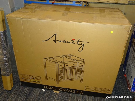 (R2) AVANITY 42" VANITY; HAMILTON COLLECTION, SINGLE SINK, FRENCH WHITE FINISHED VANITY WITH 6