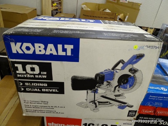 (R2) KOBALT 10" MITER SAW; 10", 15 AMP, DUAL BEVEL, SLIDING MITER SAW. COMES IN DAMAGED BOX. MODEL