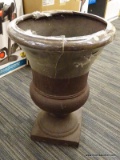 (R2) ALLEN + ROTH PLANTER; URN SHAPED, 36.46 QT, FIBERGLASS PLANTER. HAS DAMAGE AROUND THE RIM.