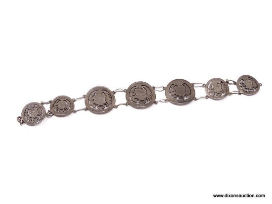 .925 STERLING SILVER LADIES COIN CUT OUT BRACELET FROM 1865. RARE. 22.5