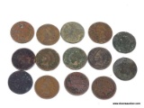 14 PIECE LOT OF ASSORTED INDIAN CENTS.