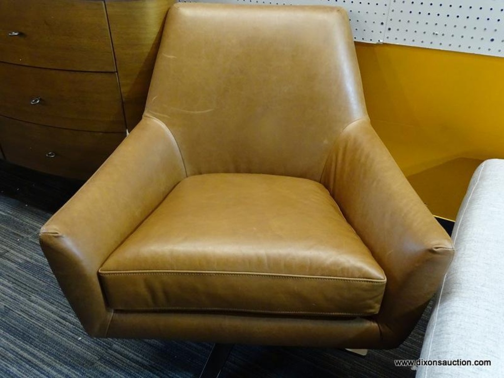 West Elm Lucas Swivel Base Chair Leather Saddle Burnished Bronze The Swivel Base And Modern Estate Personal Property Auctions Online Proxibid