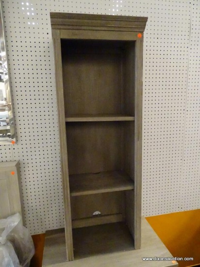 POTTERY BARN LIVINGSTON SINGLE BOOKCASE HUTCH, GRAY WASH, 17.5" WIDE; THE WOODS RICH GRAIN ENHANCED