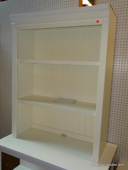 POTTERY BARN AUBREY DOUBLE BOOKCASE HUTCH; WHITE FINISHED, 2 SHELF BOOKCASE HUTCH. MEASURES 36" X