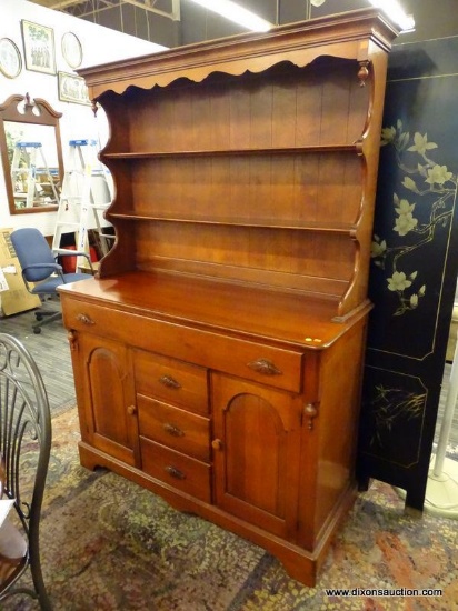 SIDEBOARD WITH HUTCH; 2 PC. COUNTRY STORE SIDEBOARD AND HUTCH. HUTCH HAS A FLARED CORNICE, A