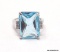 .925 STERLING SILVER LADIES 5 CT BLUE TOPAZ RING. SIZE 7 1/2.