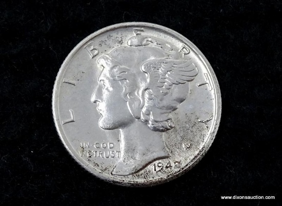 1942S GEM BU MERCURY DIME