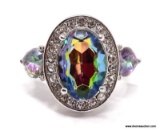 .925 STERLING SILVER LADIES 4 CT MYSTIC TOPAZ RING. SIZE 7 1/4.