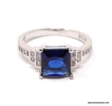 .925 STERLING SILVER LADIES 2 1/2 CT CHATON SAPPHIRE RING. SIZE 8.