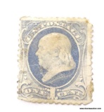 1870 1 CENT BENJAMIN FRANKLIN LIGHT BLUE STAMP