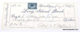 LONG ISLAND BANK 1872 WITH STAMP