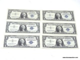 6 U.S. $1 UNCIRCULATED SILVER CERTIFICATES