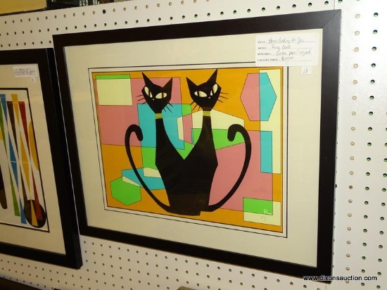 IVY LOWE "HERES LOOKING AT YOU" FRAMED PRINT; COLORFUL GICLEE PRINT DEPICTS A PAIR OF MID CENTURY