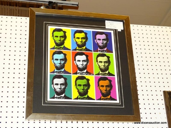 RIKARTDO ABE LINCOLN POP ART PRINT; MULTI-COLORED POP ART OF ABRAHAM LINCOLN. MATTED IN BLACK AND