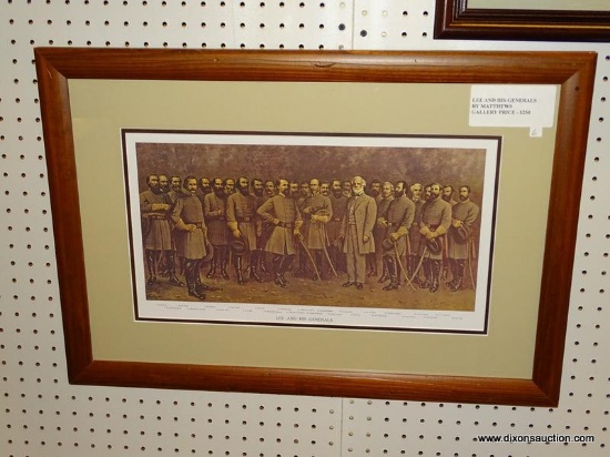 C.B. MATTHEWS "LEE AND HIS GENERALS" FRAMED PRINT; DEPICTS A SCENE OF ROBERT E. LEE STANDING WITH