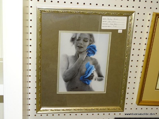 BERT STERN "BLUE ROSES" MARILYN MONROE PRINT; VINTAGE PHOTOGRAPH OF MARILYN POSING NUDE, PRESSING A