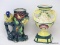 (LEFT WALL) SHELF LOT; LOT INCLUDES 2 PIECES OF GLAZED CERAMIC VASES- PARRO AND FLORAL VASE- 8 IN H