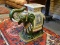 (LEFT WALL) ELEPHANT STAND; ORIENTAL GLAZED POTTERY ELEPHANT PLANT STAND- 23 IN X 9 IN X 23 IN