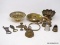 (LEFT WALL) MISC.. BRASS ITEMS; BRASS LOT INCLUDE- BELLS, 3 IN H. DISH, SHOE ASHTRAY, FISH WALL