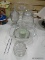 (LEFT WALL) GLASS LOT; LOT INCLUDES HONEY JAR- BROKEN BEE WING- 5 IN H., PYREX BOWL - 9 IN. DIA.,