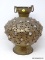 (R1) BRASS VASE; MIDDLE EASTERN BRASS ENGRAVED AND DECORATIVE STONE VASE- 12 IN DIA. X 15 IN H