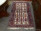 (R1) ORIENTAL RUG; HAND WOVEN HAMADAN SEMI ANTIQUE ORIENTAL RUG IN RED, BLUE AND BROWN GEOMETRIC