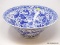 (R1) ORIENTAL BOWL; BLUE AND WHITE FISH DESIGN PUNCH BOWL- 16 IN DIA. X 6.5 IN H