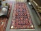 (R2) ORIENTAL RUNNER; HAND WOVEN PERSIAN ORIENTAL RUG IN IVORY, BLUE AND RED- 42 IN X 111 IN