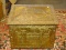 (R2) BRASS WOOD BOX; VINTAGE BRASS EMBOSSED CASTLE THEMED KINDLING OR WOOD BOX- 20 IN X 15 IN X 18