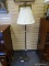 (LEFT WALL) VINTAGE FLOOR LAMP; VINTAGE BRASS AND ALABASTER FLOOR LAMP WITH SHADE- 64 IN H