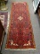 (LEFT WALL) ORIENTAL RUNNER; HAND WOVEN ORIENTAL HAMADAN RUG IN RED, BROWN AND IVORY- 28 IN X 82 IN