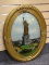 (LEFT WALL) FRAMED REVERSE PAINTING ON GLASS; ANTIQUE FRAMED REVERSE PAINTING ON CONVEX GLASS OF