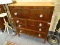 (LEFT WALL) EMPIRE CHEST; 19TH CEN. EMPIRE CHERRY AND BURLED MAHOGANY 4 DRAWER CHEST- HALF COLUMNED