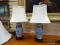 (LEFT WALL) PR. OF ORIENTAL LAMPS; PR. OF BLUE AND WHITE PORCELAIN ORIENTAL LAMP ON ROSEWOOD BASES