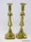 (LEFT WALL)PR. OF ANTIQUE CANDLEHOLDERS; PR. OF ANTIQUE BRASS BEEHIVE PUSH UP CANDLEHOLDERS- 10 IN H