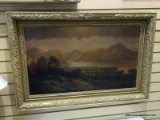 (LEFT WALL) 19TH CEN OIL ON CANVAS; FRAMED 19TH CEN. OIL ON CANVAS OF LANDSCAPE WITH COWS IN GOLD