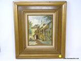 (LEFT WALL) FRAMED OIL ON CANVAS; FRAMED OIL ON CANVAS OF EUROPEAN STREET SCENE SIGNED M. SCHONY IN