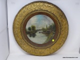 (LEFT WALL) FRAMED OIL ON PORCELAIN; 19TH CEN. FRAMED OIL ON PORCELAIN OF LANDSCAPE BY MARY BLACK IN