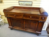 (LEFT WALL) EMPIRE SIDEBOARD; 19TH CEN. MAHOGANY EMPIRE SIDEBOARD- HAS UNUSUAL ROUNDED EDGE GALLERY