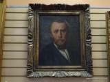 (LEFT WALL) 19TH CEN OIL PORTRAIT; FRAMED 19TH CEN. OIL ON BOARD OF GENTLEMAN IN CARVE GOLD FRAME-