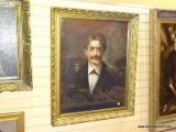 (LEFT WALL) 19TH CEN OIL PORTRAIT; FRAMED 19TH CEN. OIL ON CANVAS OF GENTLEMAN IN HEAVILY CARVED