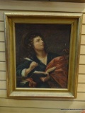 (LEFT WALL) 19TH CEN OIL ON CANVAS; FRAMED 19TH CEN OIL ON CANVAS OF A YOUNG MAN WRITING AND LOOKING