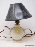 (LEFT WALL) VINTAGE LAMP; VINTAGE VANITY LAMP WITH PAPER SHADE- 13 IN H