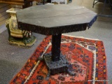 (LEFT WALL) TRAMP ART TABLE; VINTAGE TRAMP ART PEDESTAL TABLE- 30 IN X 23 IN X 30 IN