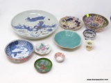 (LEFT WALL) ORIENTAL LOT; LOT OF MISC.. ORIENTAL PORCELAIN; LARGE BLUE CANTON BOWL WITH PEOPLE- 10